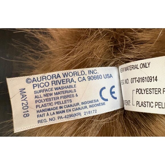 Aurora World Brown & White Plush Sloth Stuffed Animal 2018 Furry Hair - Picture 10 of 11